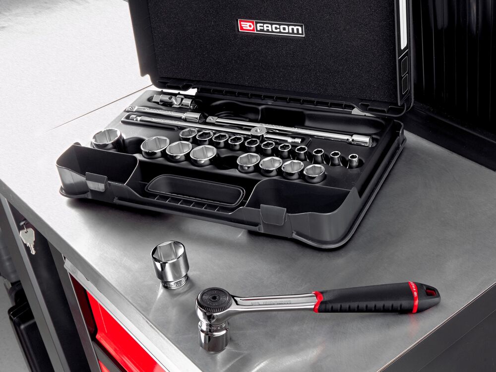 Set of FACOM ratchets & sockets on workbench